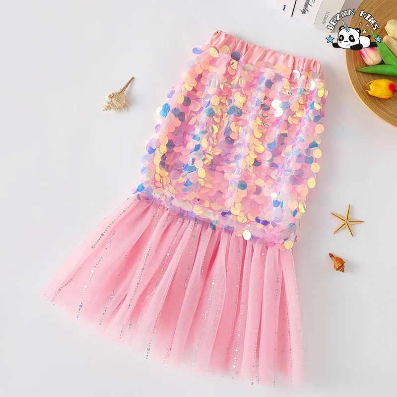 LEZONKIDS - Girls' skirt Mermaid sequin skirt Princess  fishtail skirt bodice dress